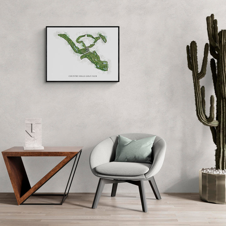 Classic Map of Country Hills Golf Club in a living room with large cactus plant