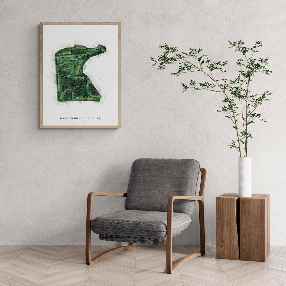 Classic Map of Harpeth Hills Golf Course with a comfy armchair and large plant