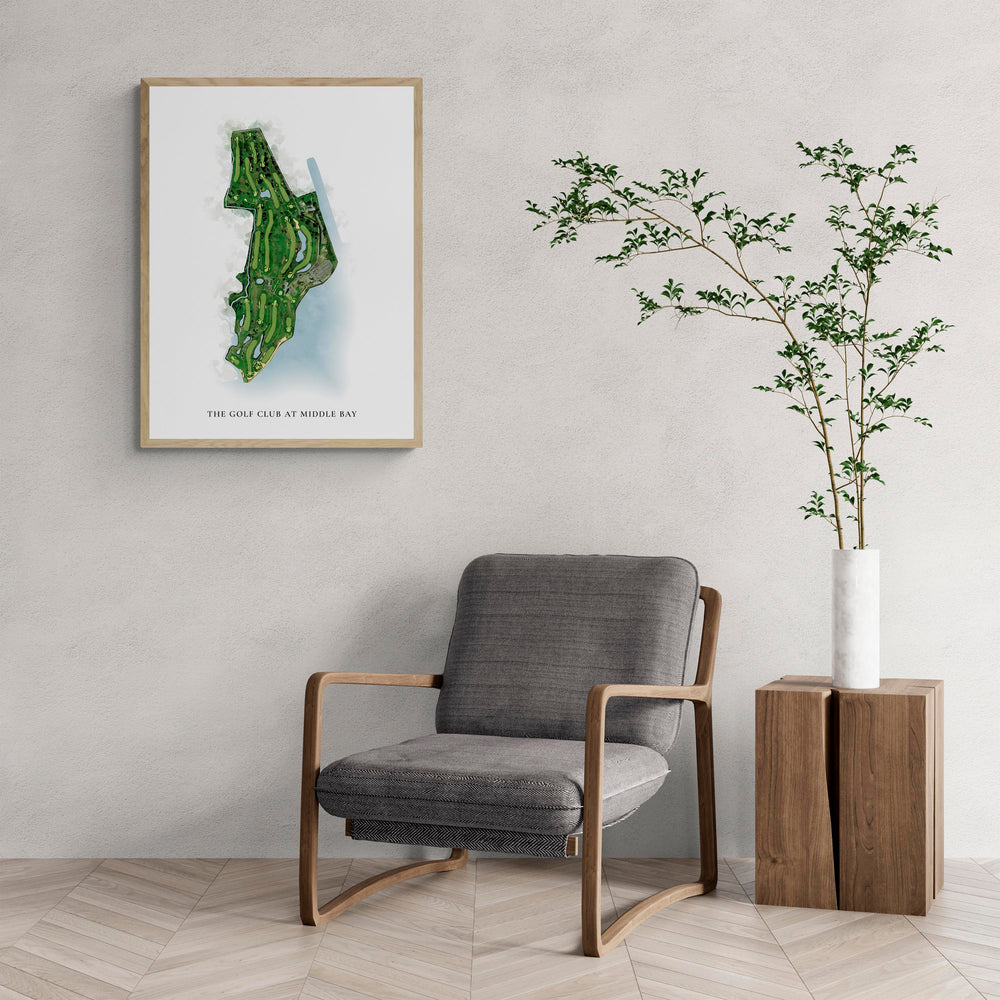 Classic Map of The Golf Club At Middle Bay with a comfy armchair and large plant