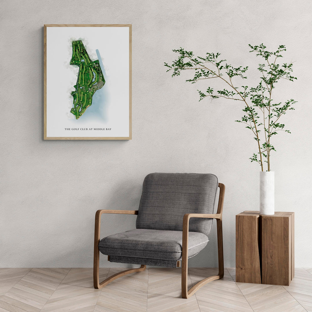 Classic Map of The Golf Club At Middle Bay with a comfy armchair and large plant