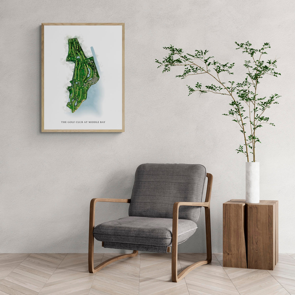 Classic Map of The Golf Club At Middle Bay with a comfy armchair and large plant