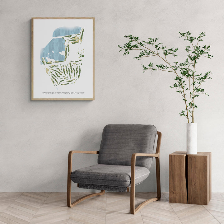 Modern Map of Harborside International Golf Center with a comfy armchair and large plant