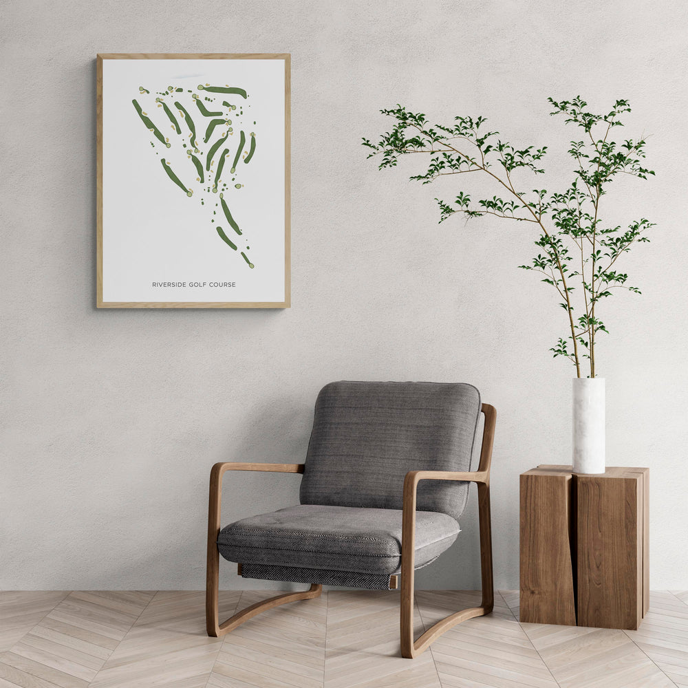 Modern Map of Riverside Golf Course with a comfy armchair and large plant