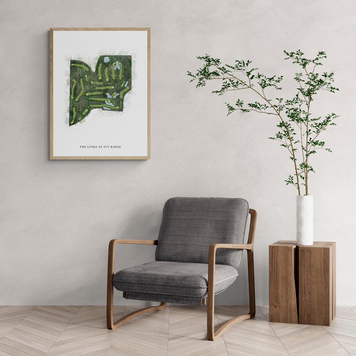Classic Map of The Links At Ivy Ridge with a comfy armchair and large plant