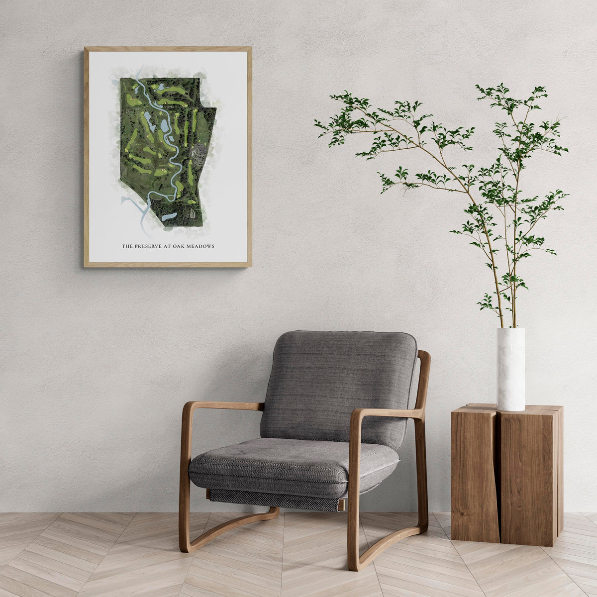 Classic Map of The Preserve At Oak Meadows with a comfy armchair and large plant