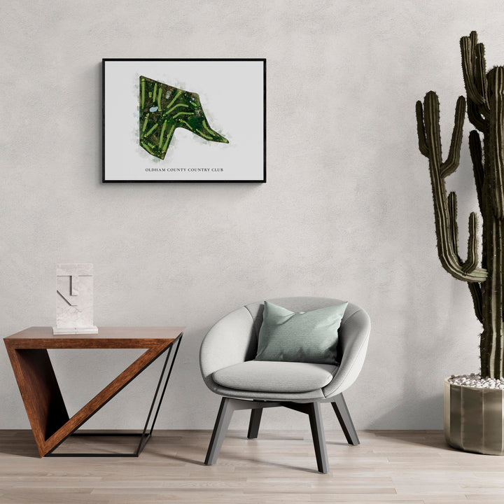 Classic Map of Oldham County Country Club in a living room with large cactus plant