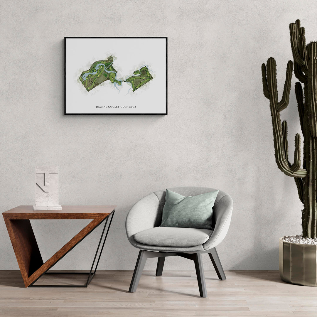Classic Map of Joanne Goulet Golf Club in a living room with large cactus plant