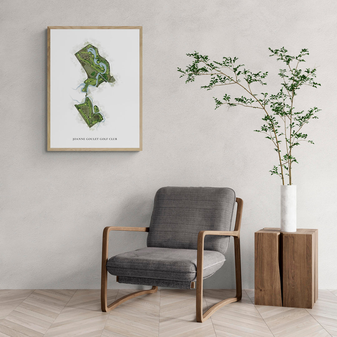 Classic Map of Joanne Goulet Golf Club with a comfy armchair and large plant