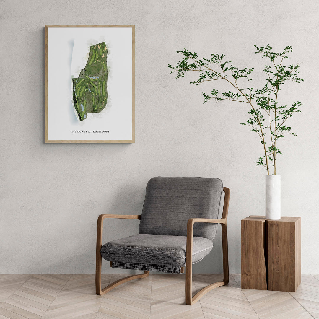 Classic Map of The Dunes at Kamloops with a comfy armchair and large plant