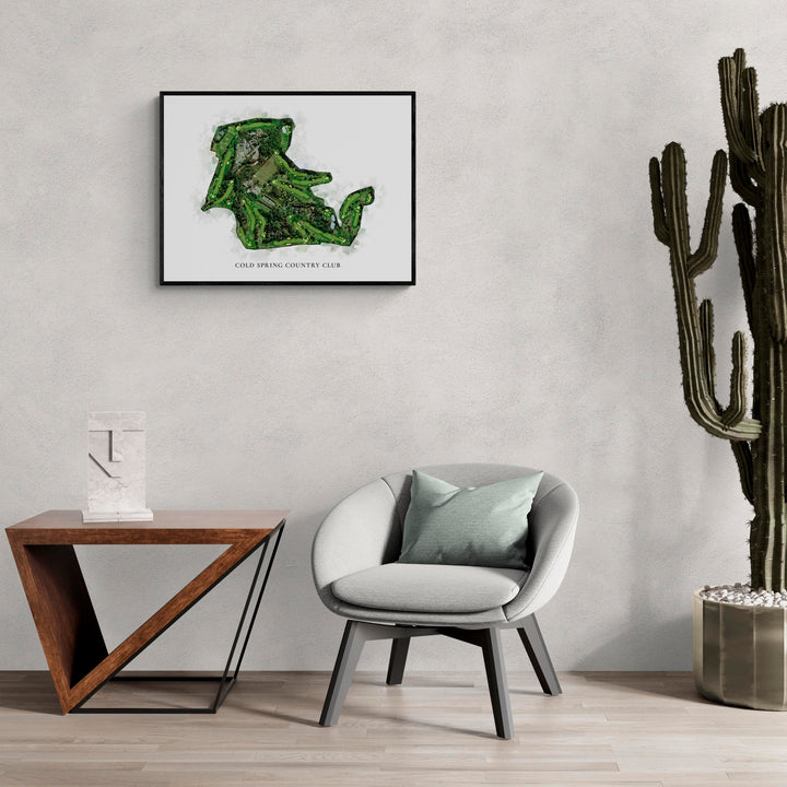 Classic Map of Cold Spring Country Club in a living room with large cactus plant