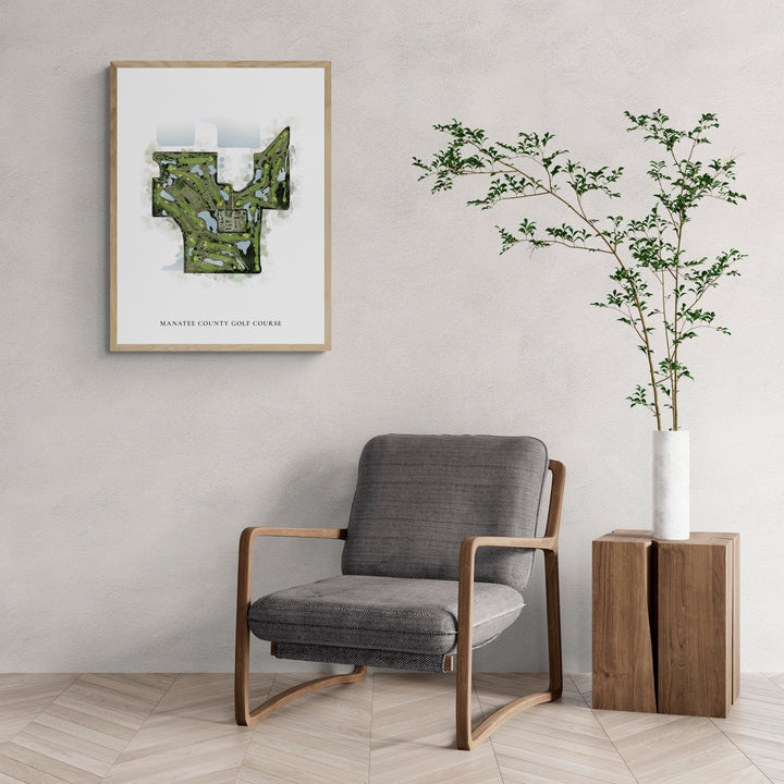 Classic Map of Manatee County Golf Course with a comfy armchair and large plant