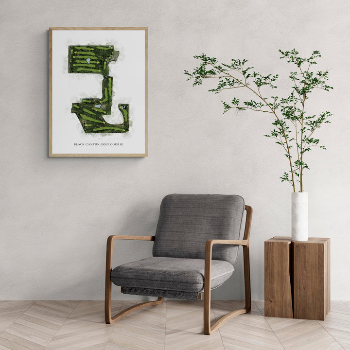 Classic Map of Black Canyon Golf Course with a comfy armchair and large plant