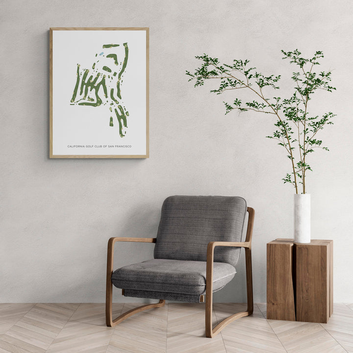 Modern Map of California Golf Club Of San Francisco with a comfy armchair and large plant