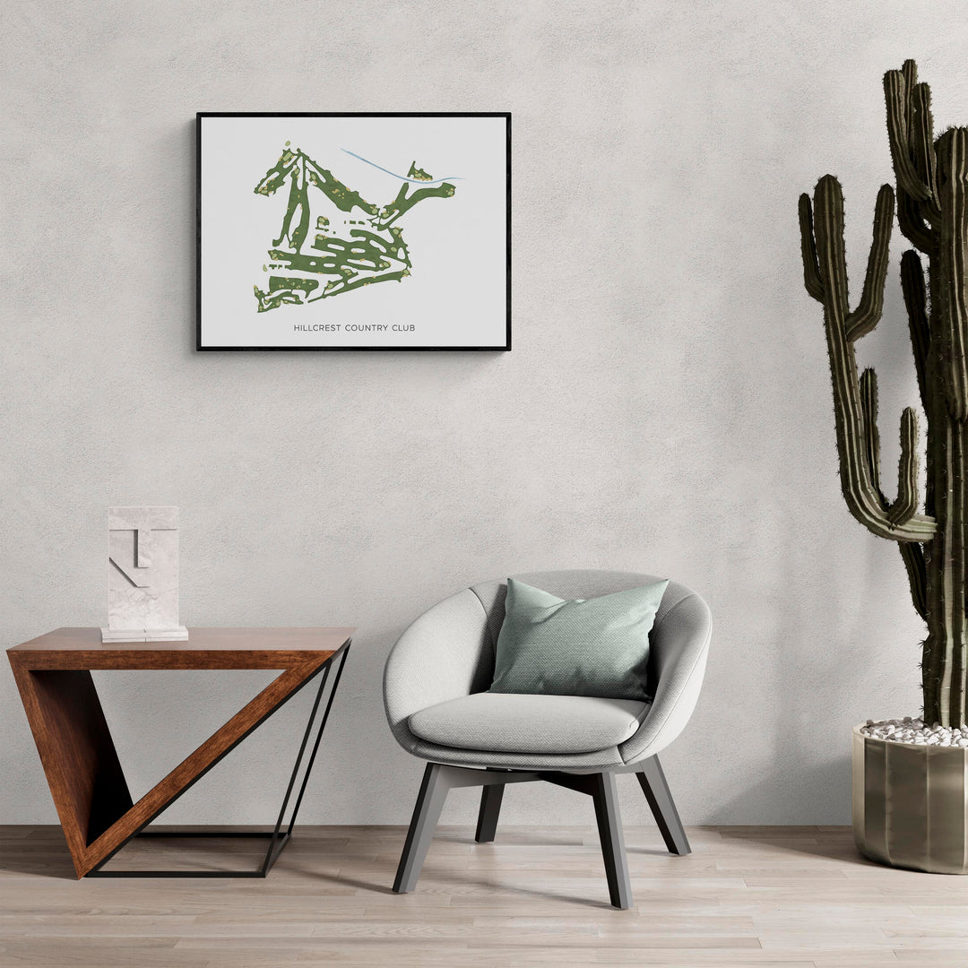 Modern Map of Hillcrest Country Club in a living room with large cactus plant