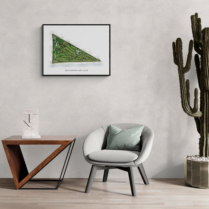 Classic Map of Royalwood Golf Club in a living room with large cactus plant