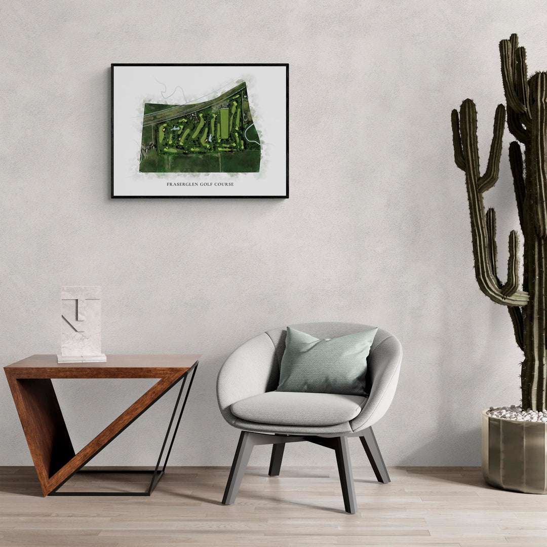 Classic Map of Fraserglen Golf Course in a living room with large cactus plant