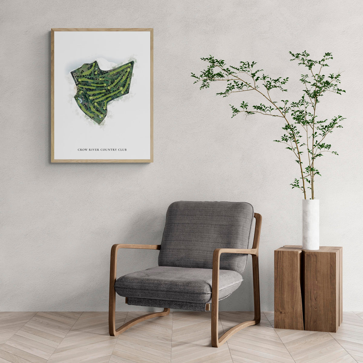 Classic Map of Crow River Country Club with a comfy armchair and large plant