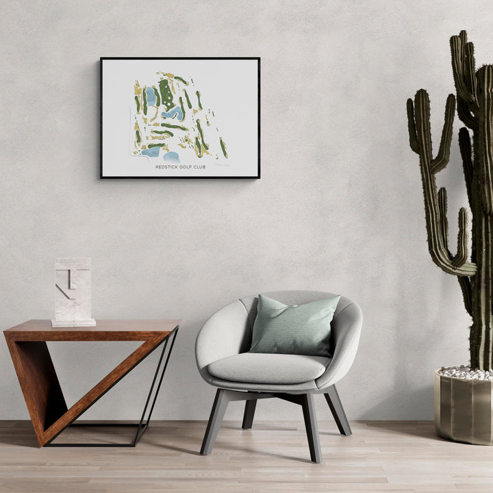 Modern Map of Redstick Golf Club in a living room with large cactus plant