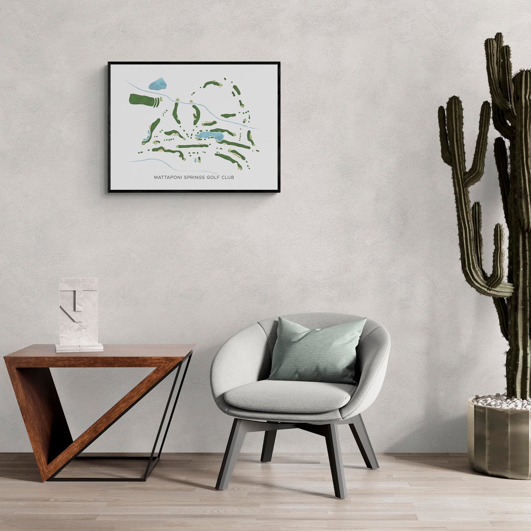 Modern Map of Mattaponi Springs Golf Club in a living room with large cactus plant