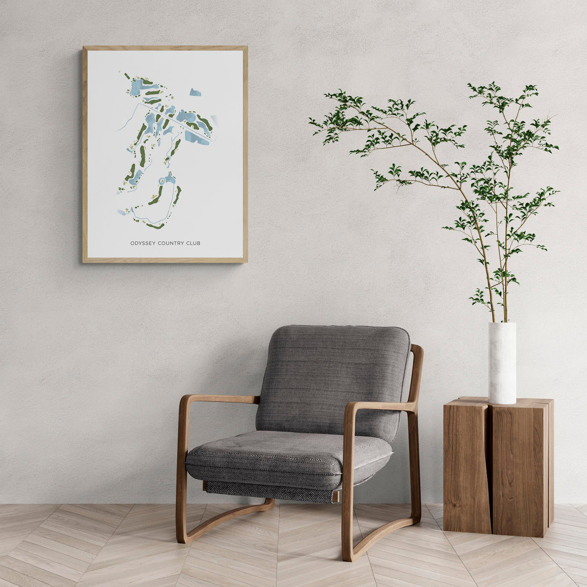 Modern Map of Odyssey Country Club with a comfy armchair and large plant