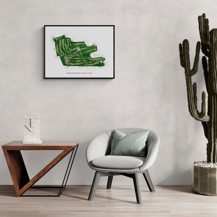 Classic Map of Indian Ridge Golf Club in a living room with large cactus plant