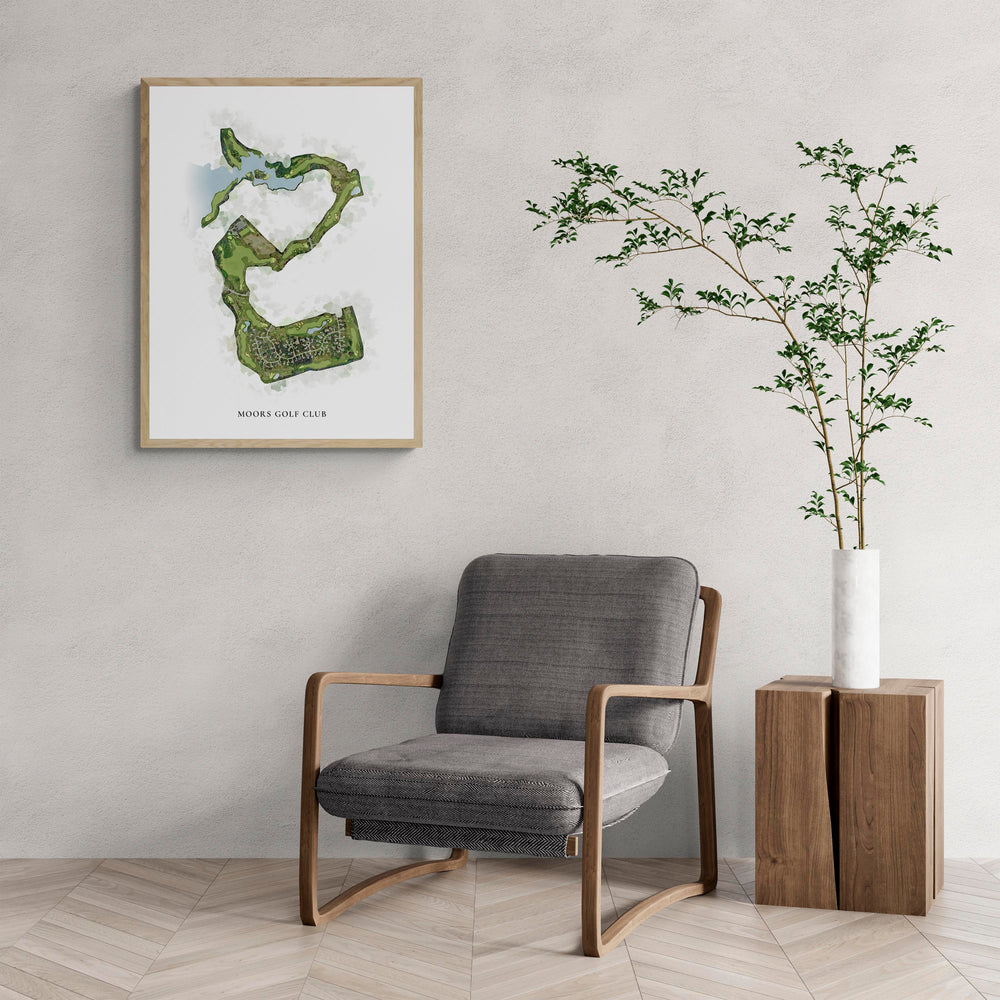 Classic Map of Moors Golf Club with a comfy armchair and large plant
