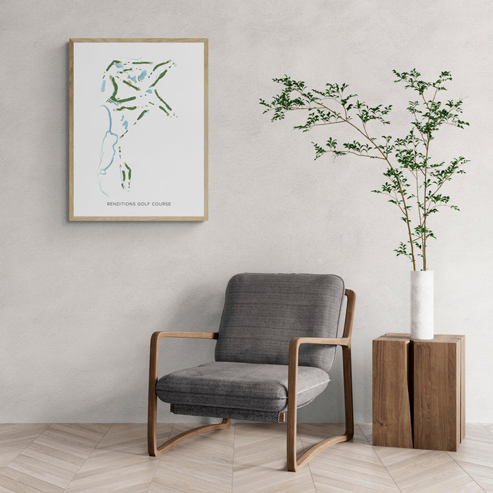 Modern Map of Renditions Golf Course with a comfy armchair and large plant
