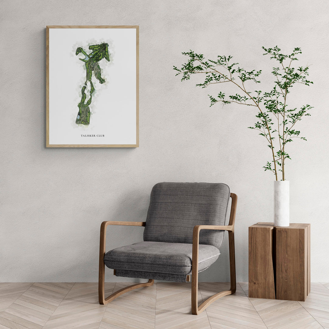 Classic Map of Talisker Club with a comfy armchair and large plant