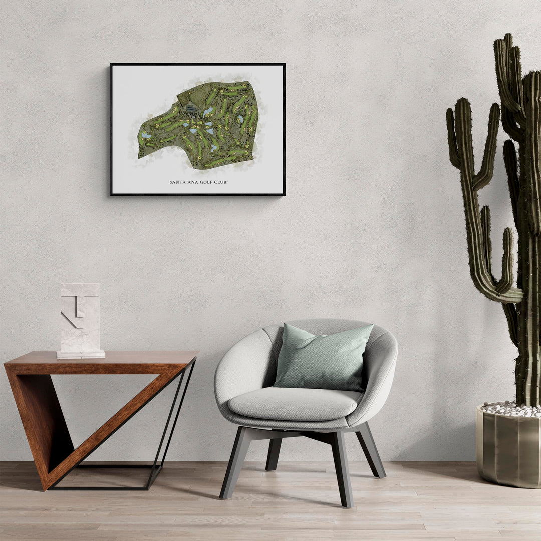 Classic Map of Santa Ana Golf Club in a living room with large cactus plant