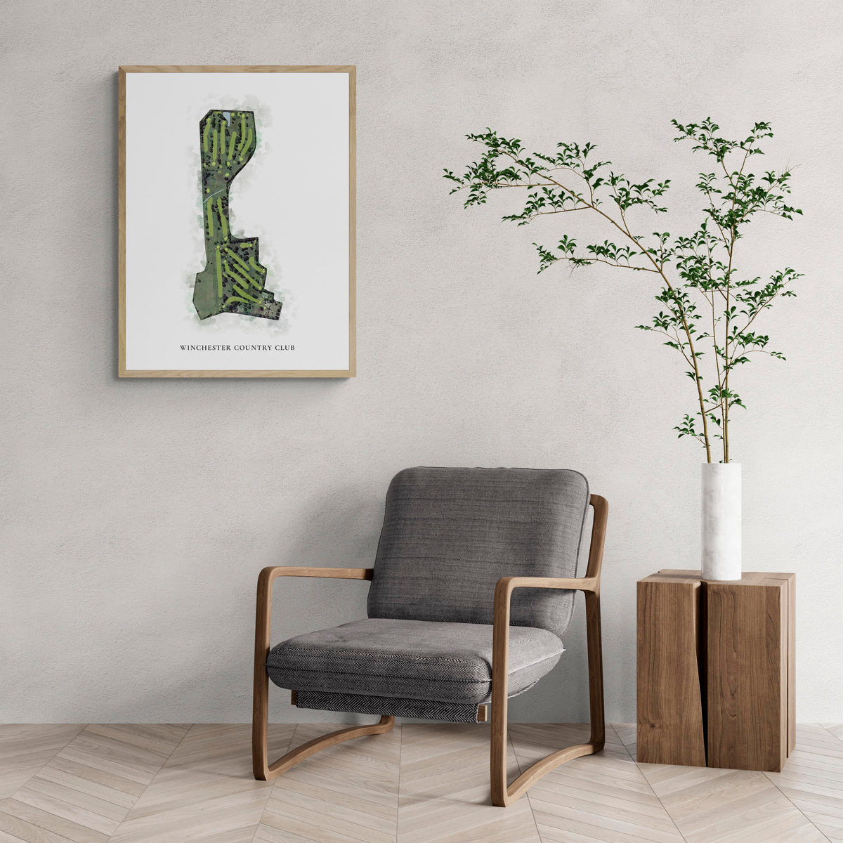 Classic Map of Winchester Country Club with a comfy armchair and large plant
