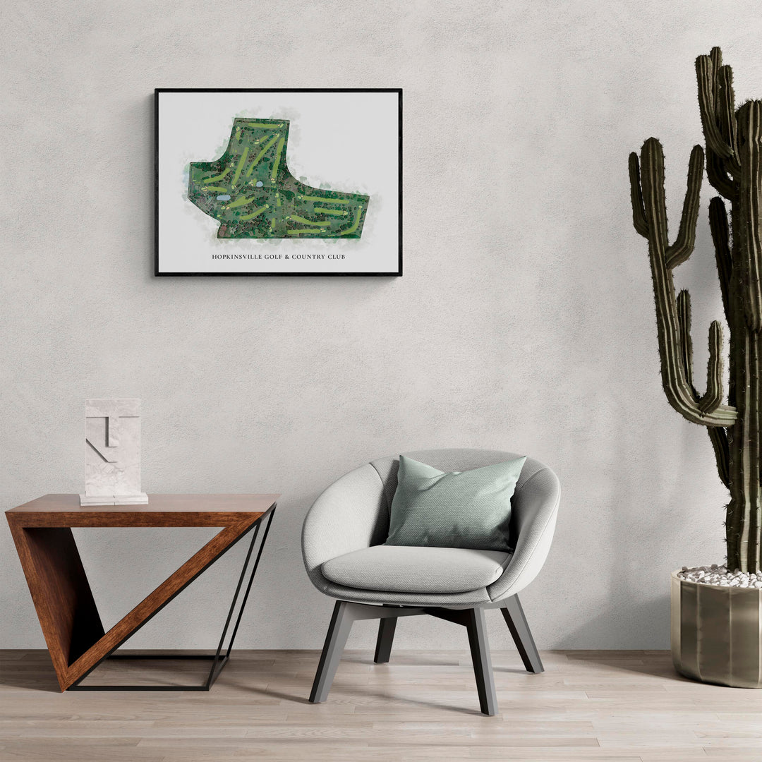 Classic Map of Hopkinsville Golf & Country Club in a living room with large cactus plant