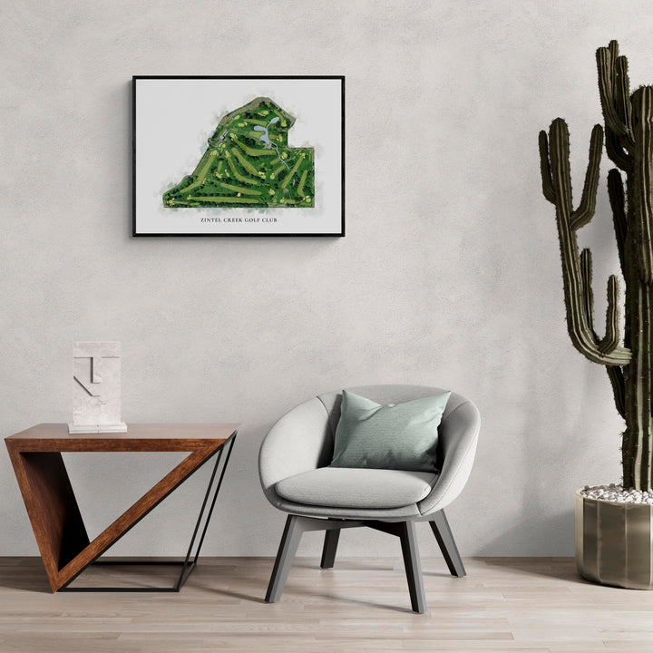 Classic Map of Zintel Creek Golf Club in a living room with large cactus plant