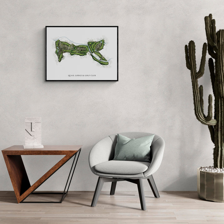 Classic Map of Quail Lodge & Golf Club in a living room with large cactus plant
