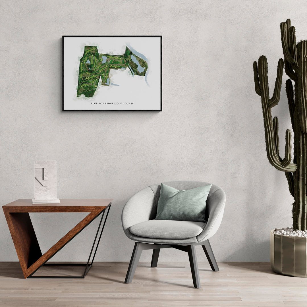 Classic Map of Blue Top Ridge Golf Course in a living room with large cactus plant