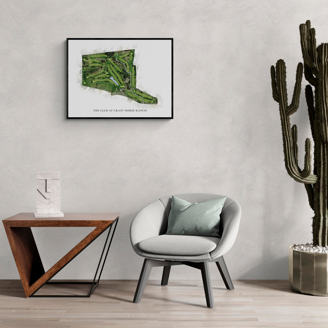 Classic Map of The Club At Crazy Horse Ranch in a living room with large cactus plant