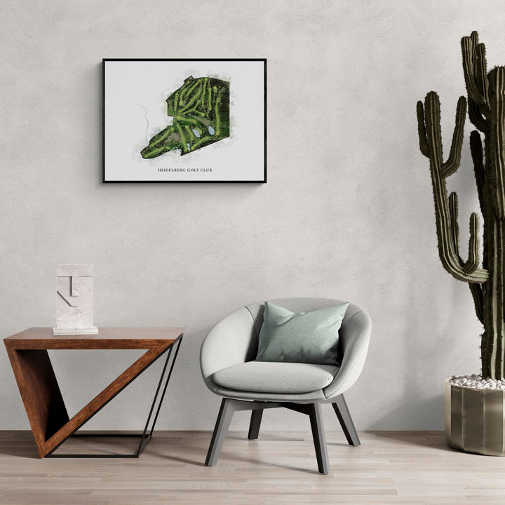 Classic Map of Heidelberg Golf Club in a living room with large cactus plant