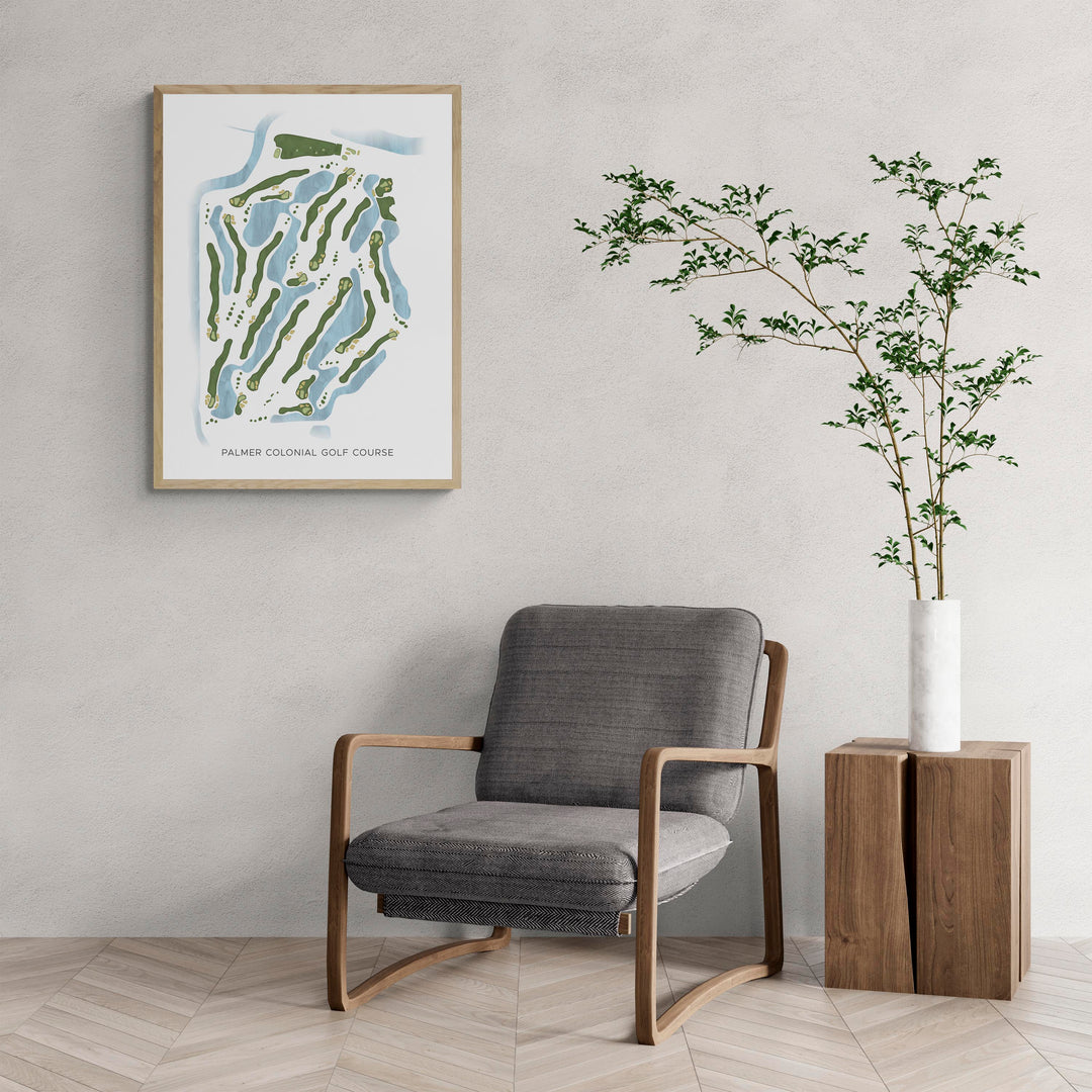 Modern Map of Palmer Colonial Golf Course with a comfy armchair and large plant