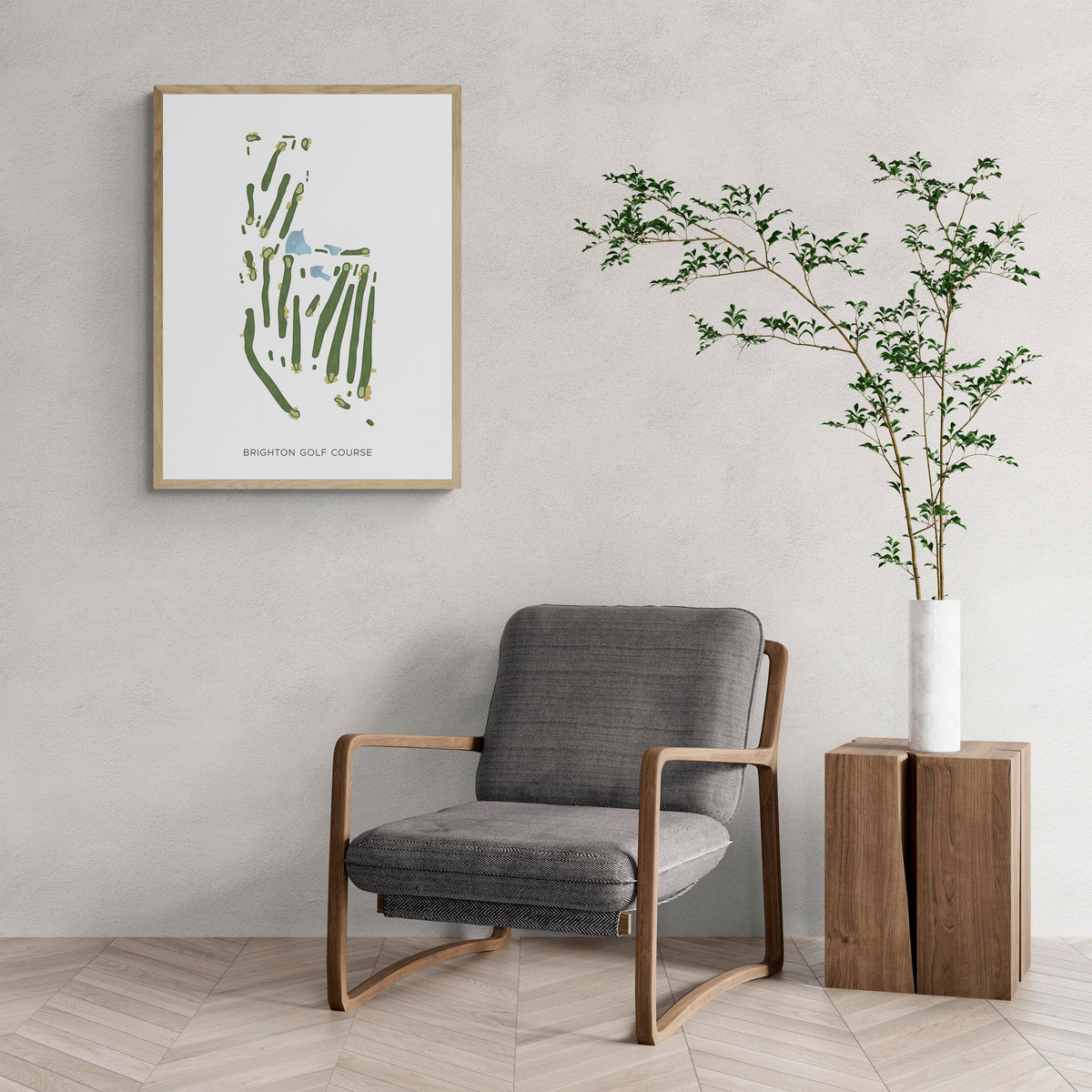 Modern Map of Brighton Golf Course with a comfy armchair and large plant