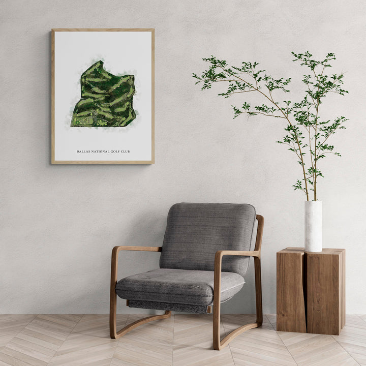 Classic Map of Dallas National Golf Club with a comfy armchair and large plant