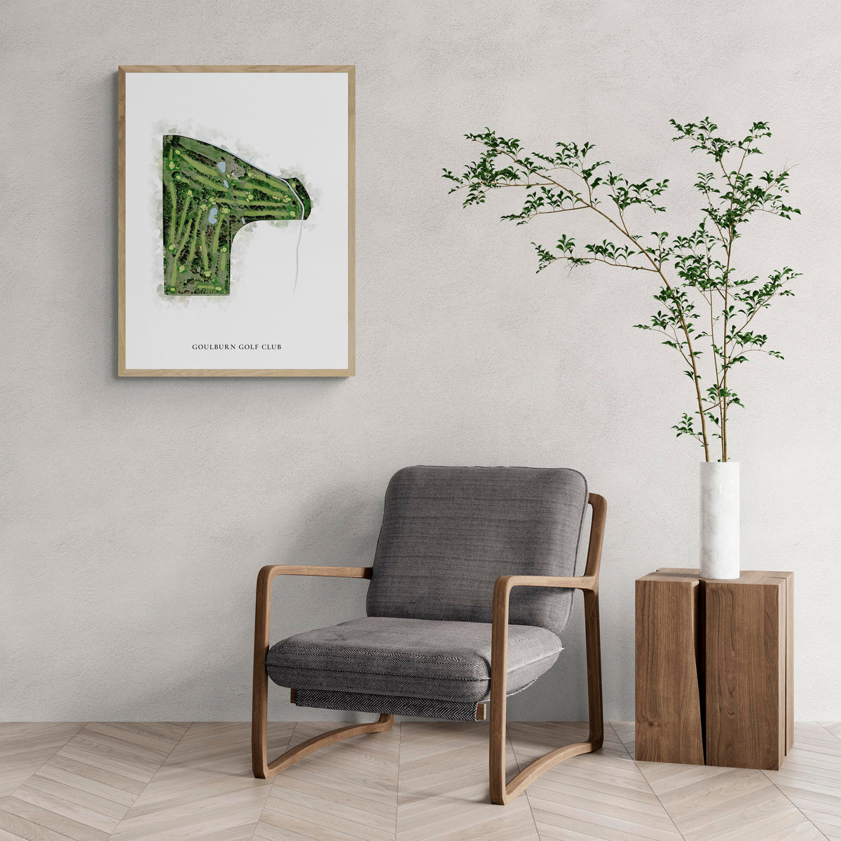Classic Map of Goulburn Golf Club with a comfy armchair and large plant