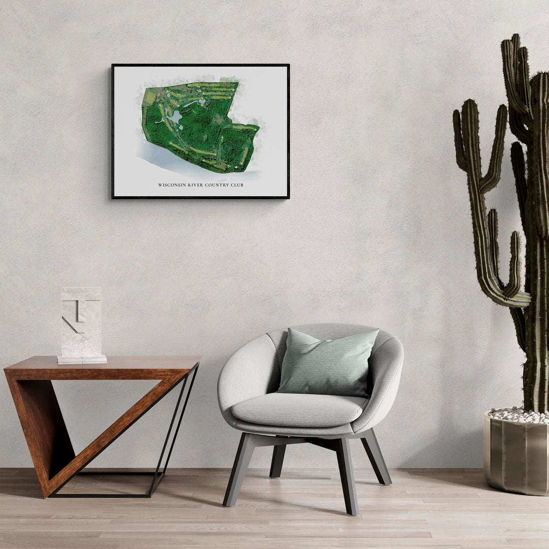 Classic Map of Wisconsin River Country Club in a living room with large cactus plant