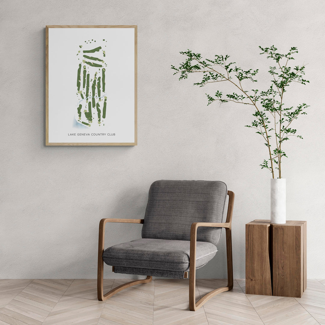 Modern Map of Lake Geneva Country Club with a comfy armchair and large plant