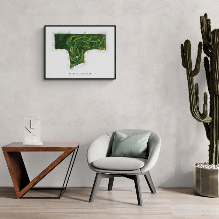 Classic Map of Hiawatha Golf Club in a living room with large cactus plant