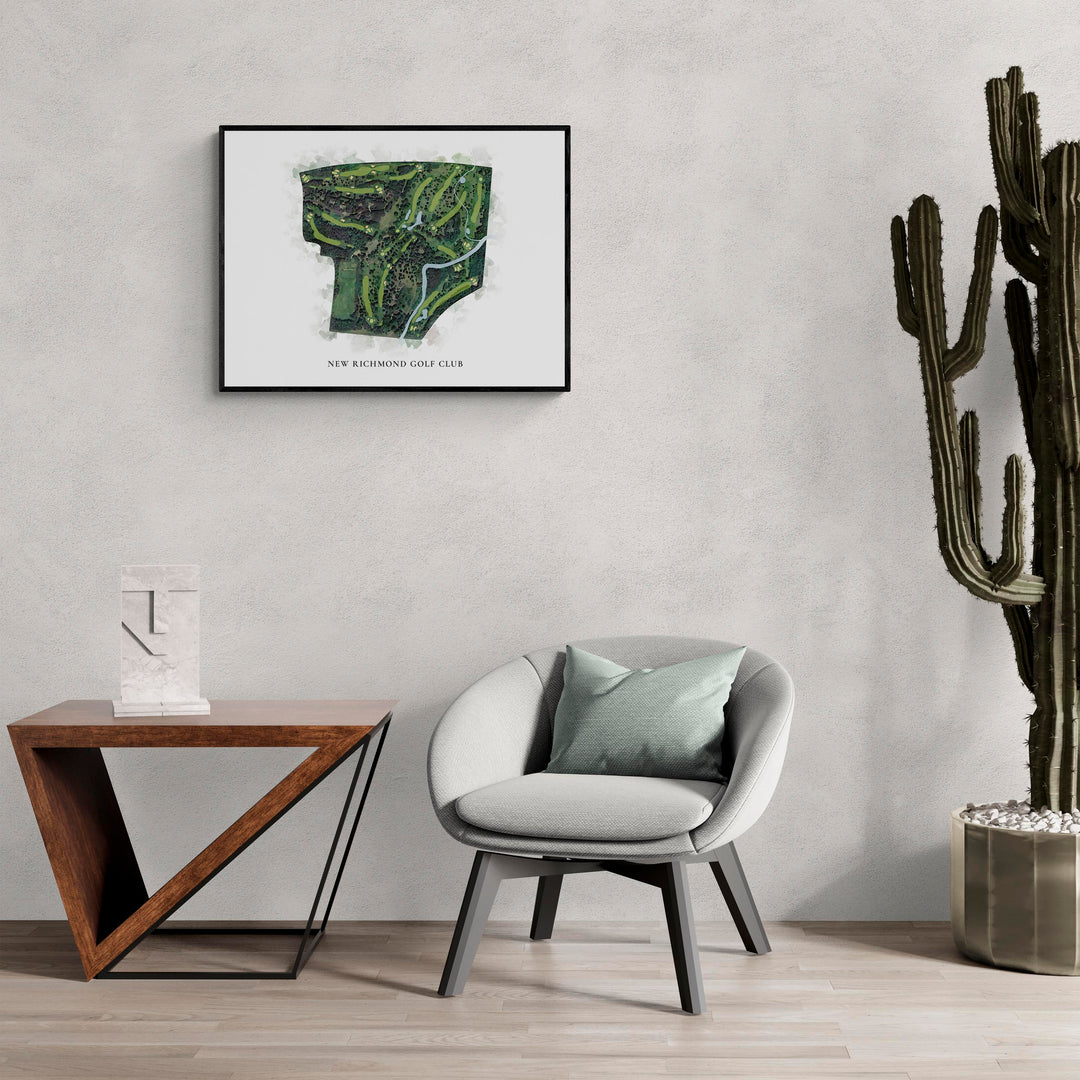 Classic Map of New Richmond Golf Club in a living room with large cactus plant