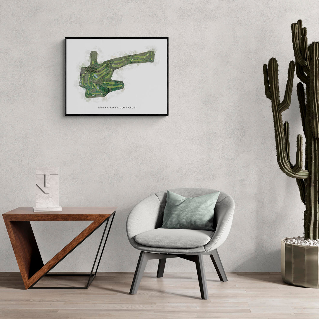 Classic Map of Indian River Golf Club in a living room with large cactus plant