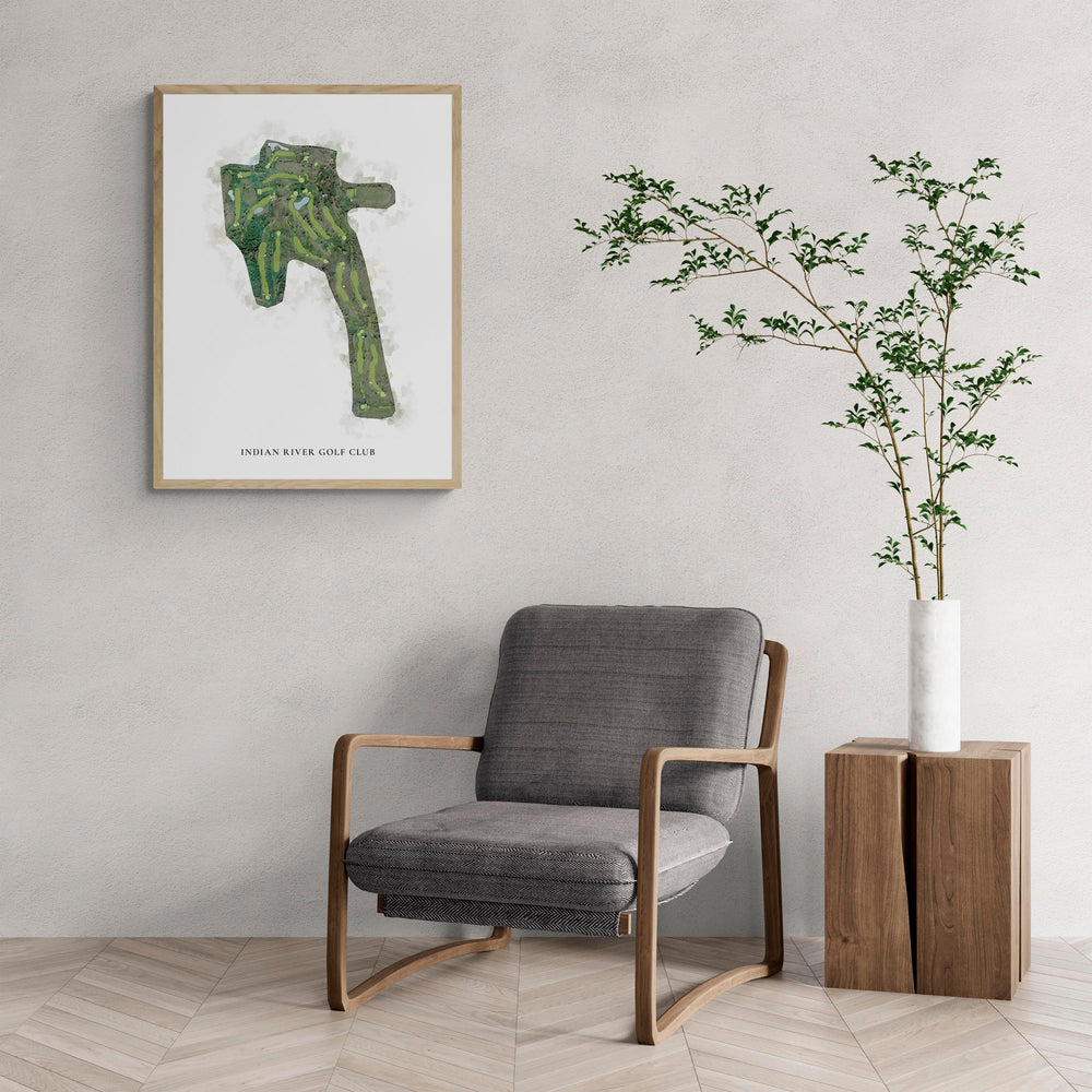 Classic Map of Indian River Golf Club with a comfy armchair and large plant