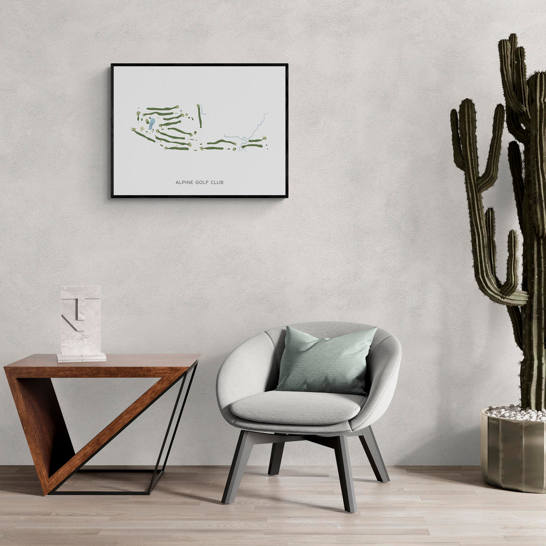 Modern Map of Alpine Golf Club in a living room with large cactus plant