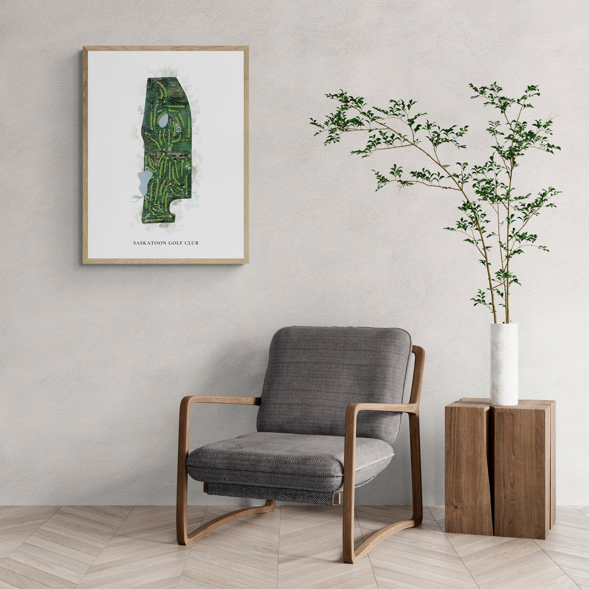 Classic Map of Saskatoon Golf Club with a comfy armchair and large plant