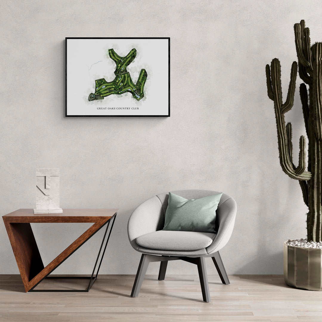 Classic Map of Great Oaks Country Club in a living room with large cactus plant