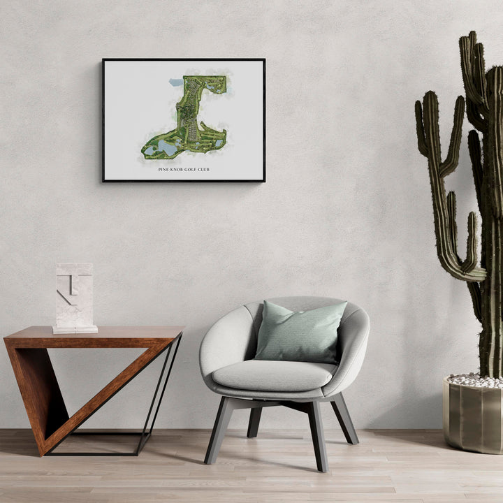Classic Map of Pine Knob Golf Club in a living room with large cactus plant